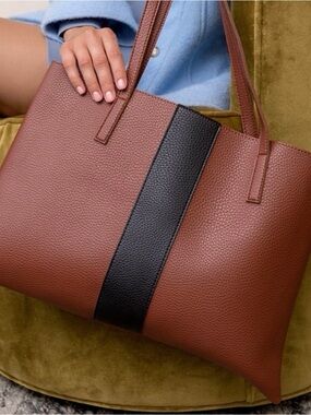 Vince Camuto Brown Tote with Black Center Stripe